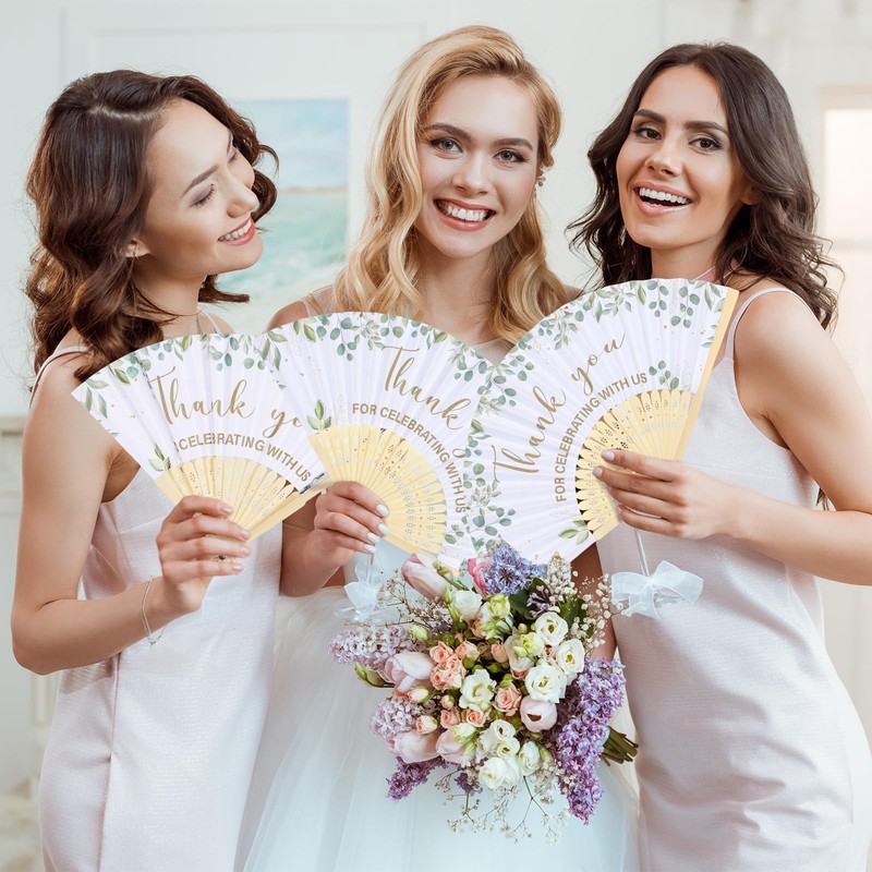 50 Sets Eucalyptus Leaf Wedding Fans for Guests Bulk Greenery Wedding Favors gallery