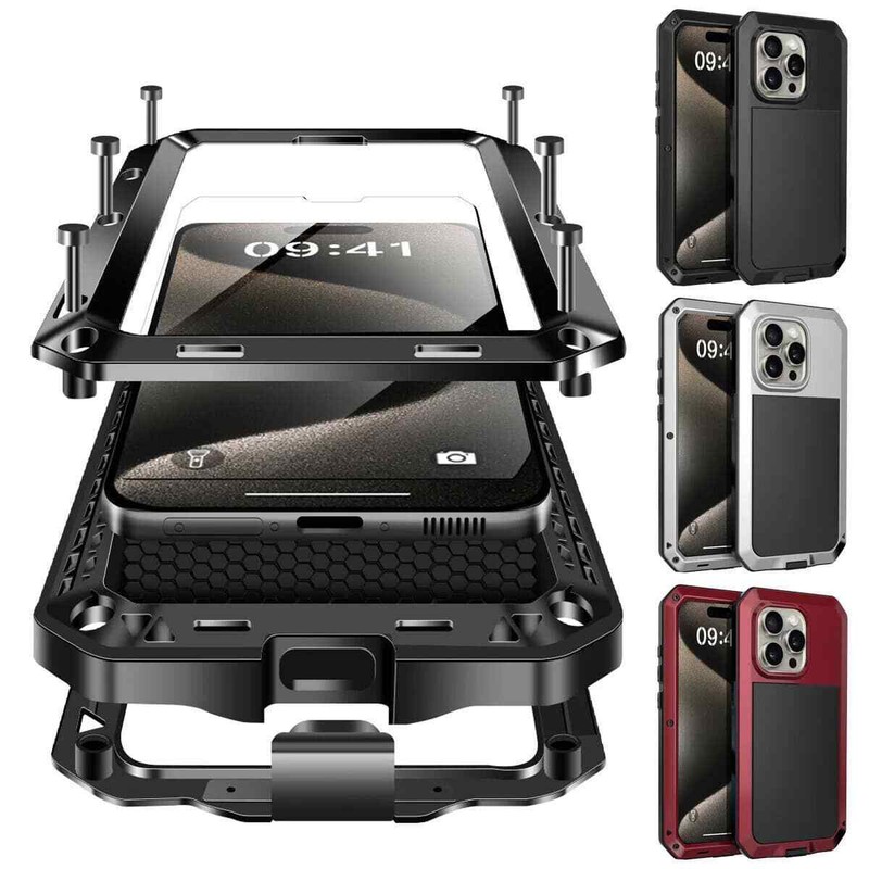Heavy Duty Protection Armor Metal Case for iPhone 16 15 14 13 12 11 Pro Max XR 8
