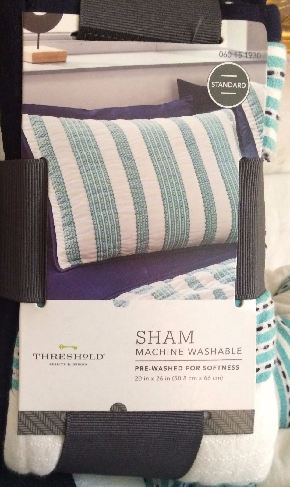 Threshold Teal /White Woven Stripe Standard Pillow Sham 100% Cotton 20" X 26" gallery