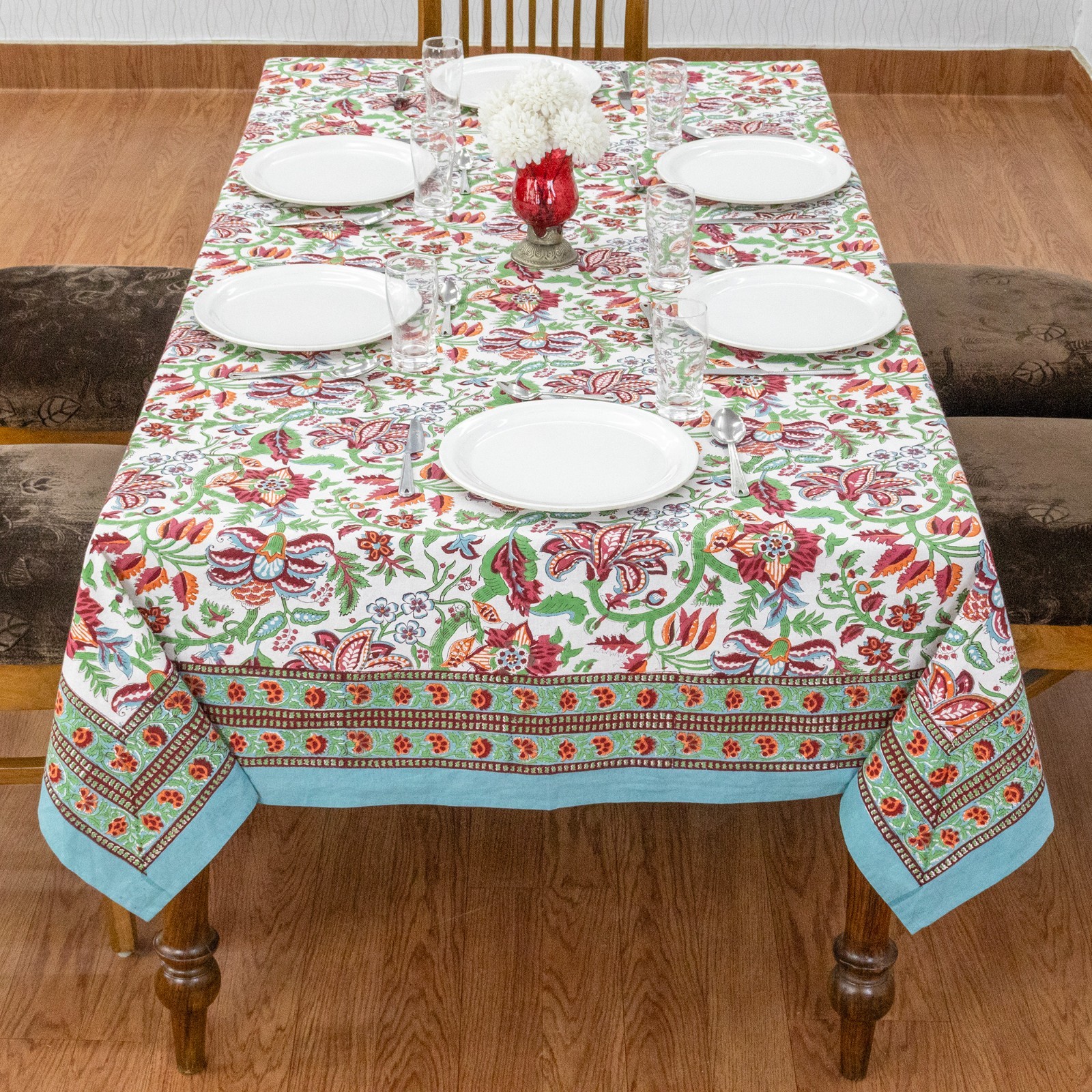 Hand Block Print tablecloth Floral Cotton Kitchen Dining Custom Table linen gallery