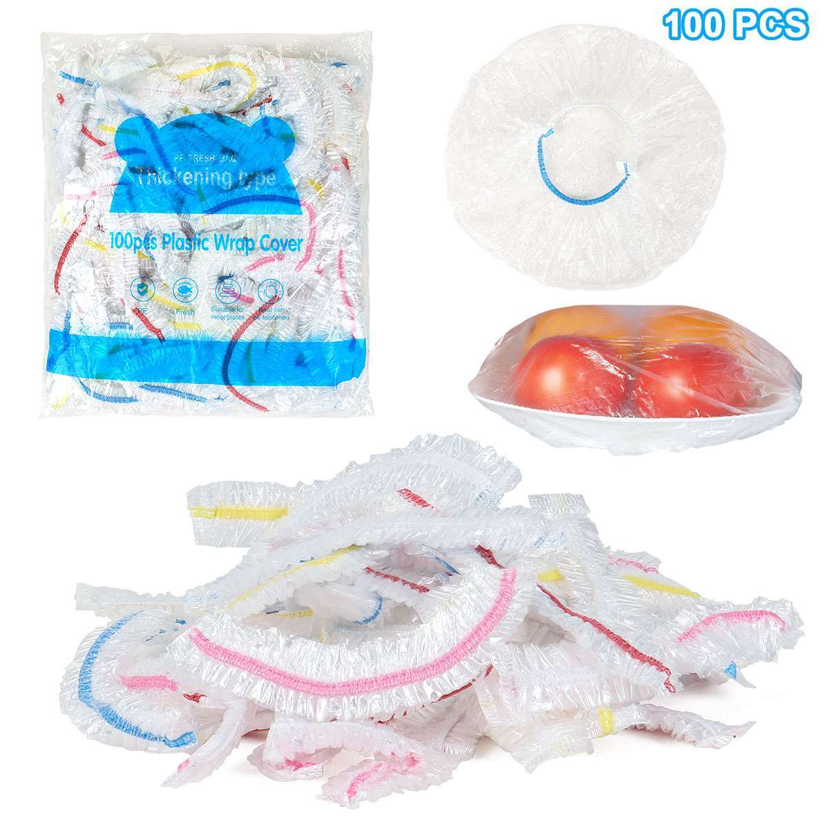 100Pcs Disposable Food Cover Plastic Wrap Elastic Food Covers For Fruit Bowl Cup gallery