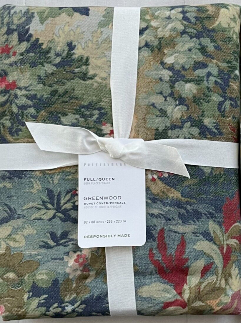 Pottery Barn GREENWOOD Percale Full/Queen Duvet Cover Multicolor NWT gallery