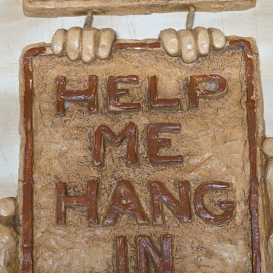 Religious Sign Door Wall Hager "Lord Help Me Hang In There" Clay 11 x 13 gallery