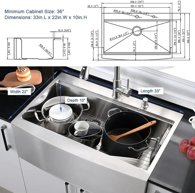 33" Multifunctional Workstation Overmount Kitchen Sink Faucet Combo gallery