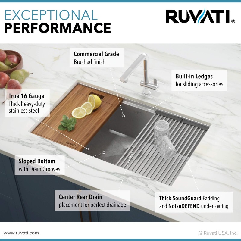 Ruvati 33" Workstation Ledge Rounded Corners Undermount Sink - RVH8303 gallery