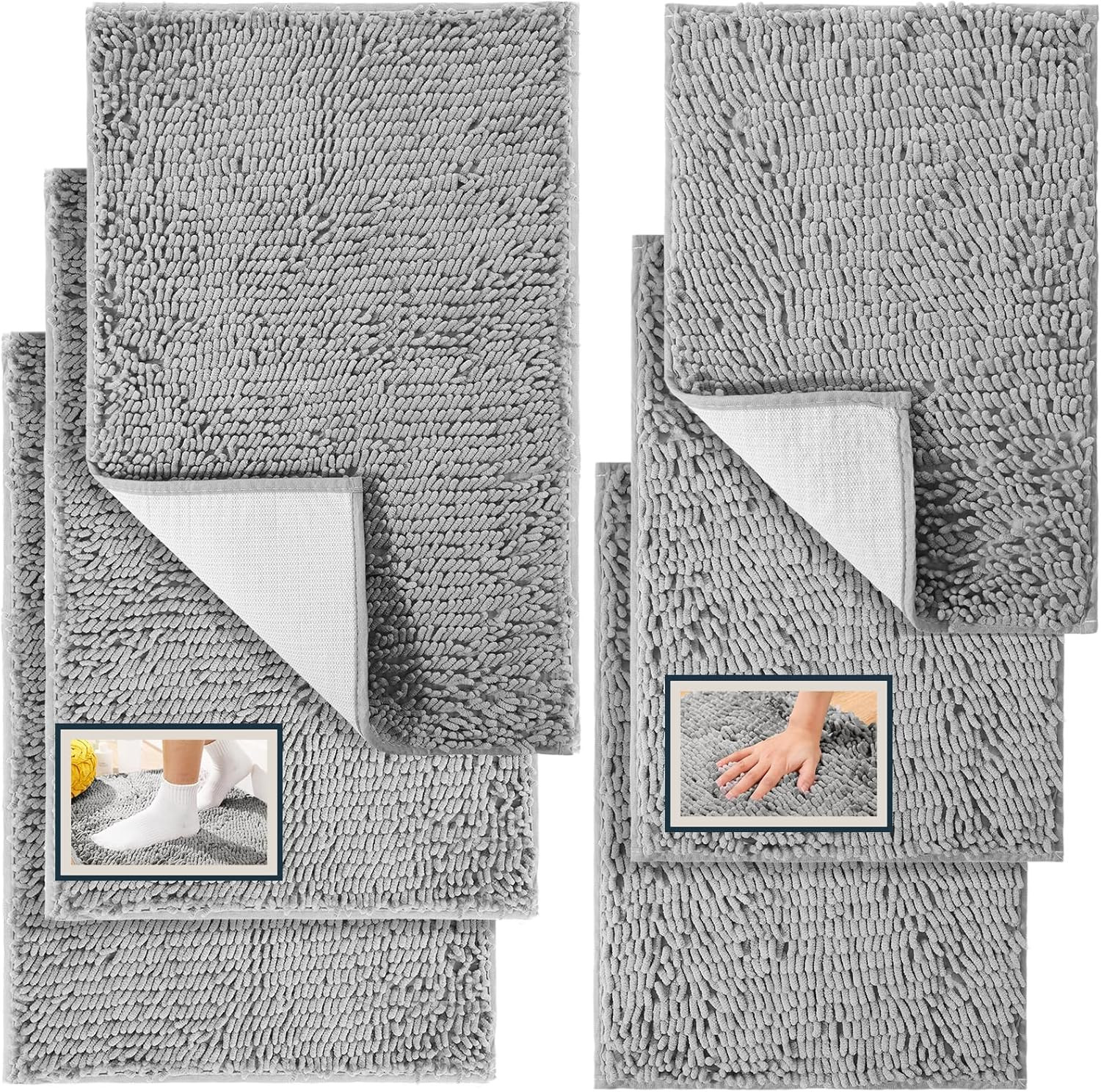 6 Pcs Chenille Bathroom Rugs Non Slip Bath Mats Set Soft Plush Bath Rugs gallery