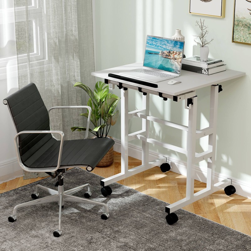 Height Adjustable Mobile Standing Desk w/Tiltable Desktop & 2 Hanging Hooks gallery