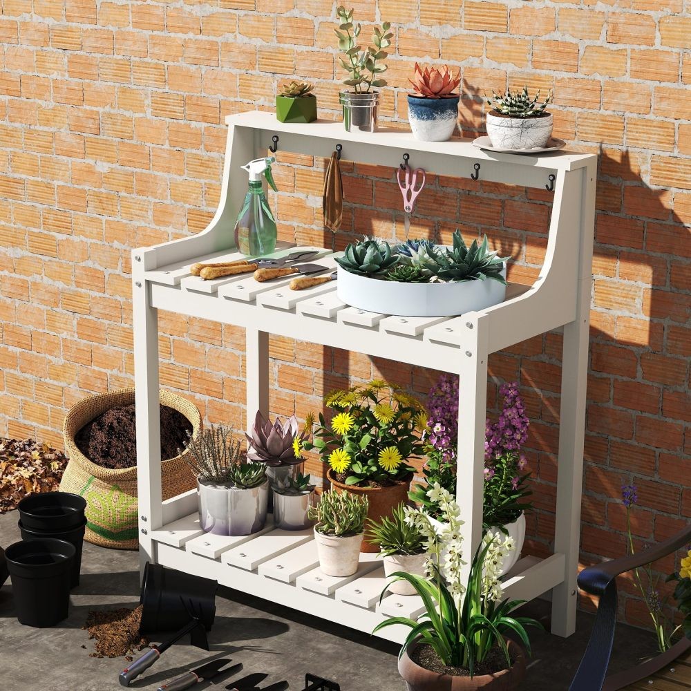 Outdoor Potting Bench, HDPE Garden Table, All Weather Storage, Grey for Backyard gallery