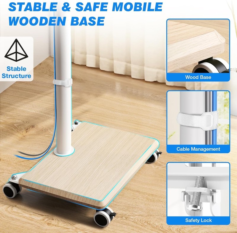 Compact Height Adjustable TV Stand for 32-60 Inch TVs White Rolling Cart gallery