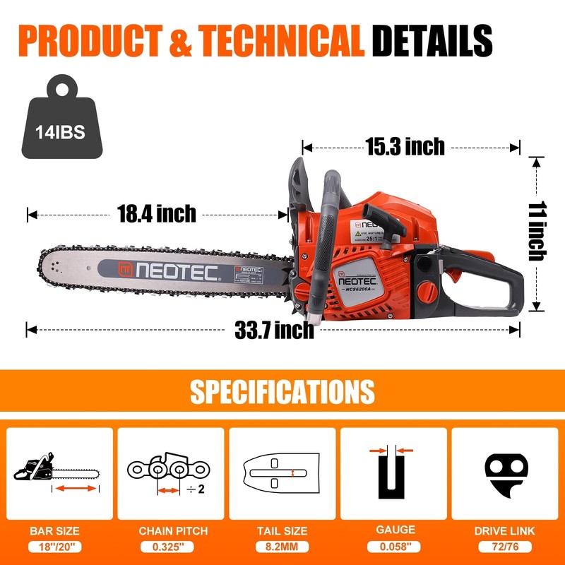 2-Stroke Gasoline Chainsaw 18" + 20" Bar Power Engine Wood Cutting Gas Chain Saw gallery
