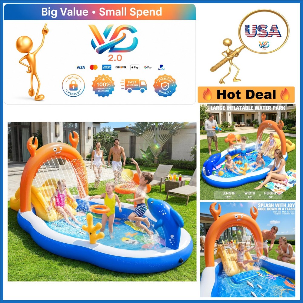 Inflatable Kids Pool with Slide & Sprayers 120x70x50 Blue Kid Water Play Center