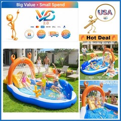 Inflatable Kids Pool with Slide & Sprayers 120x70x50 Blue Kid Water Play Center