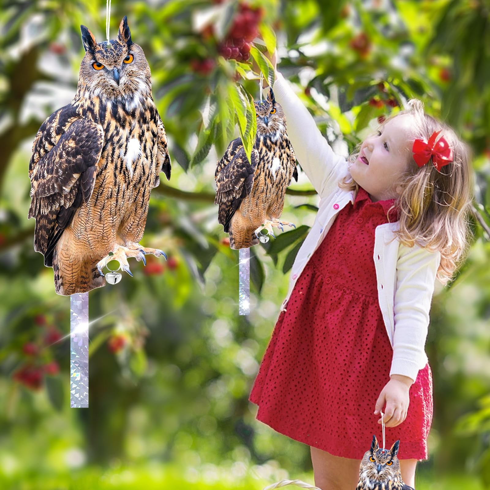 Fake Owls to Deter Birds, 4-Pack with Reflective Tape for Garden Use gallery
