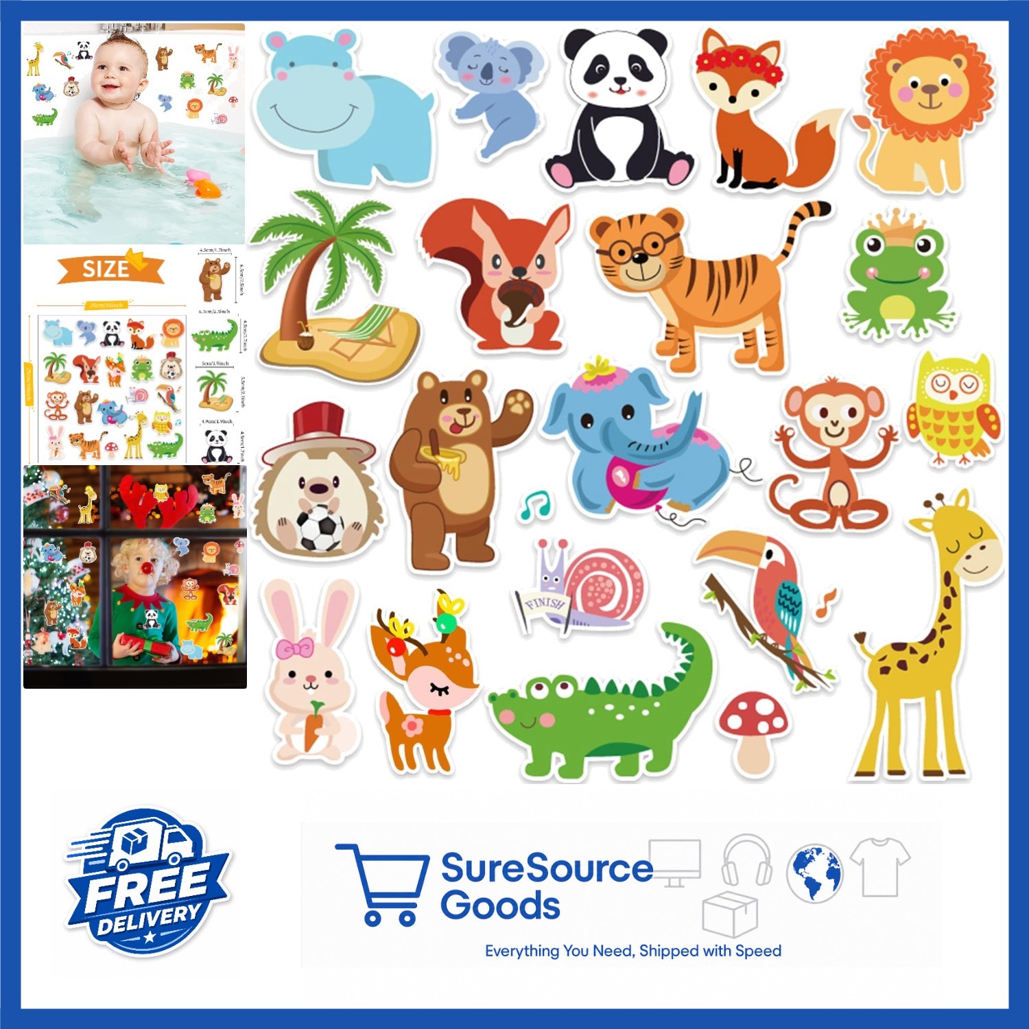 Multicolor Window Gel Clings for Kids Animal Theme Reusable Stickers 21PCS gallery