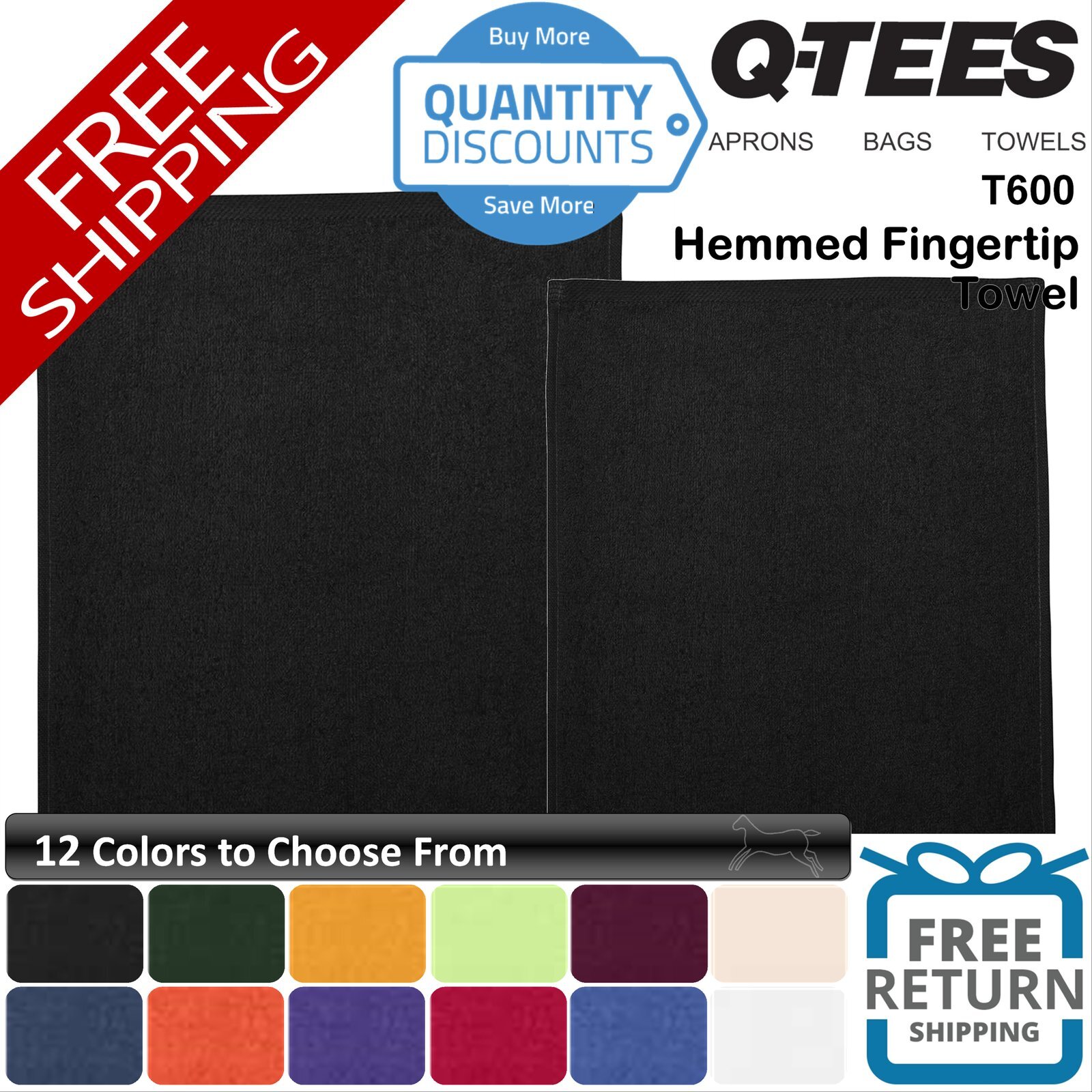 🔥 6 Pack Q-tees Hemmed Fingertip Towel 100% cotton 11 x 18" Cleaning T600 gallery