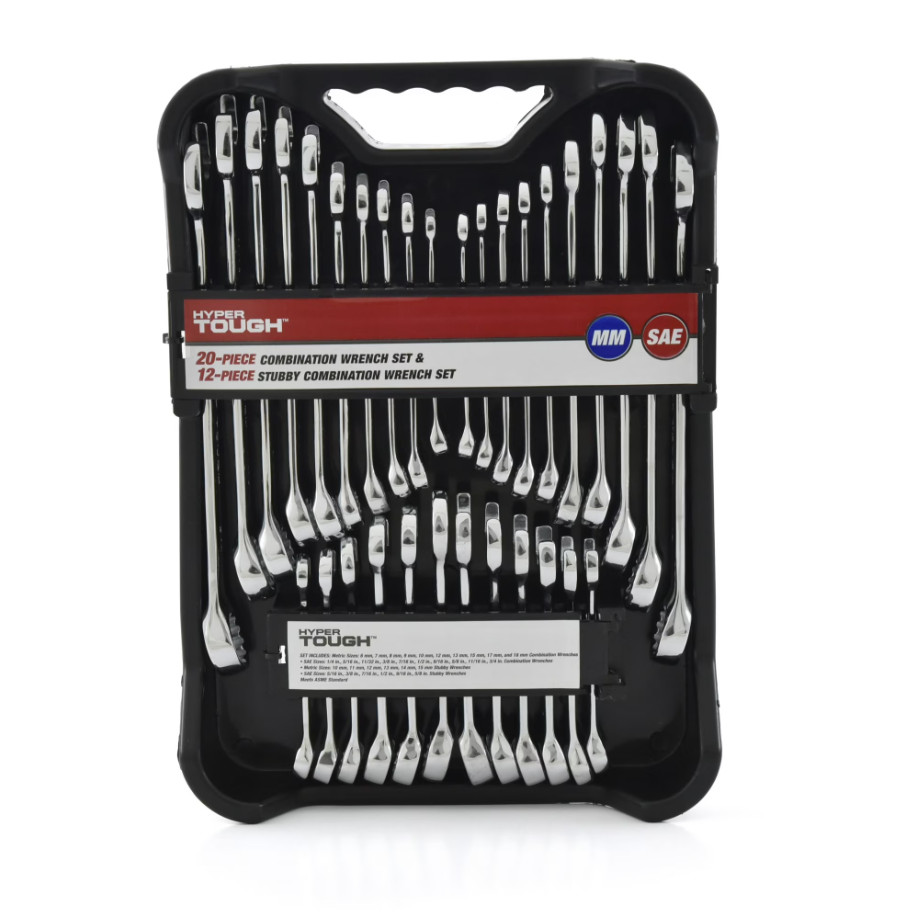 32-Piece Combination Wrench Set Chrome Vanadium SAE Metric Standard Stubby Case gallery