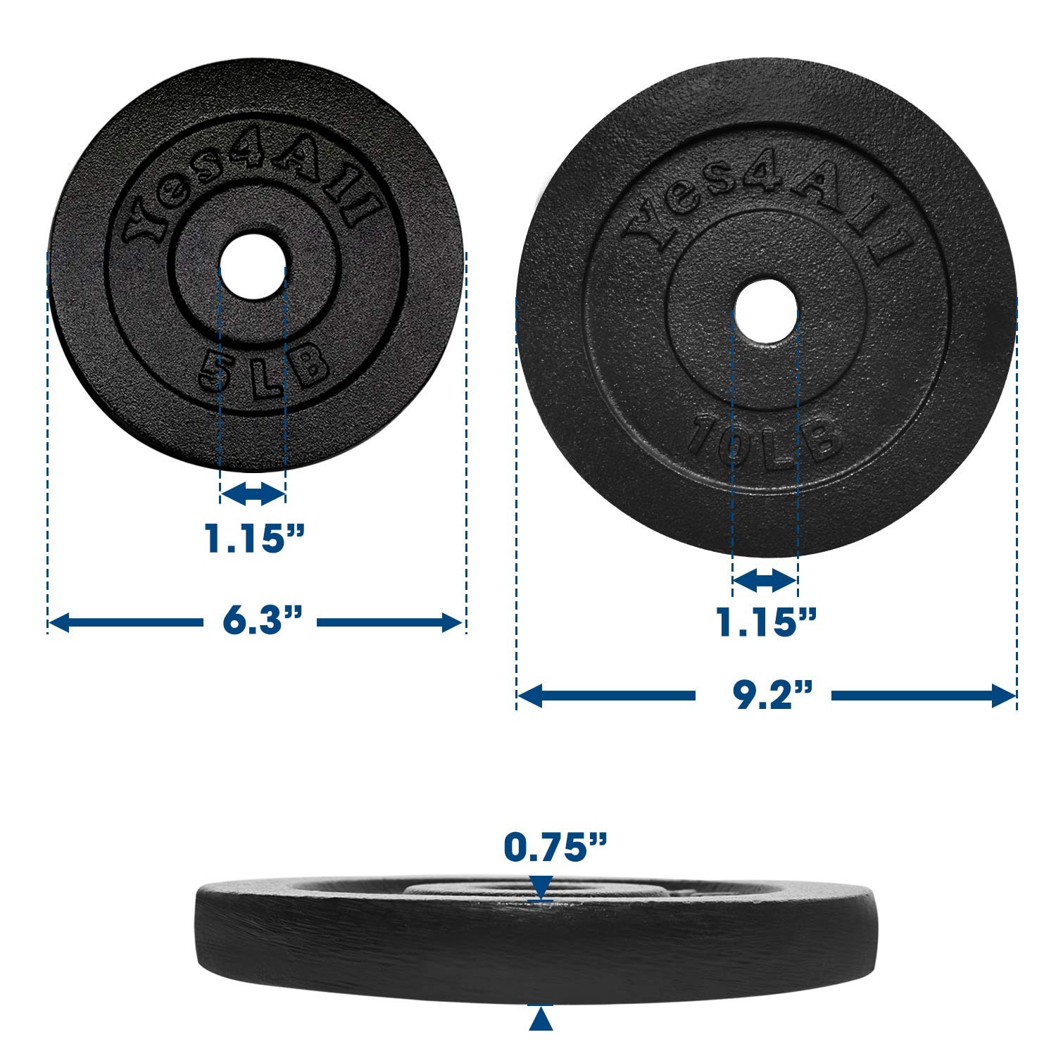 Yes4All Cast Iron Weight Plates 1.15 Inch Standard Weight Plate Set Of 4 8 Fits gallery