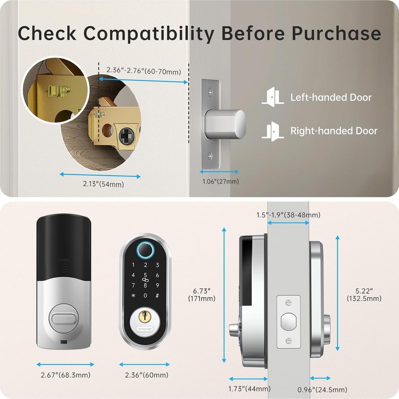 Smart Deadbolt SMONET Fingerprint Electronic Deadbolt Door Lock Keypad-Bluetooth gallery