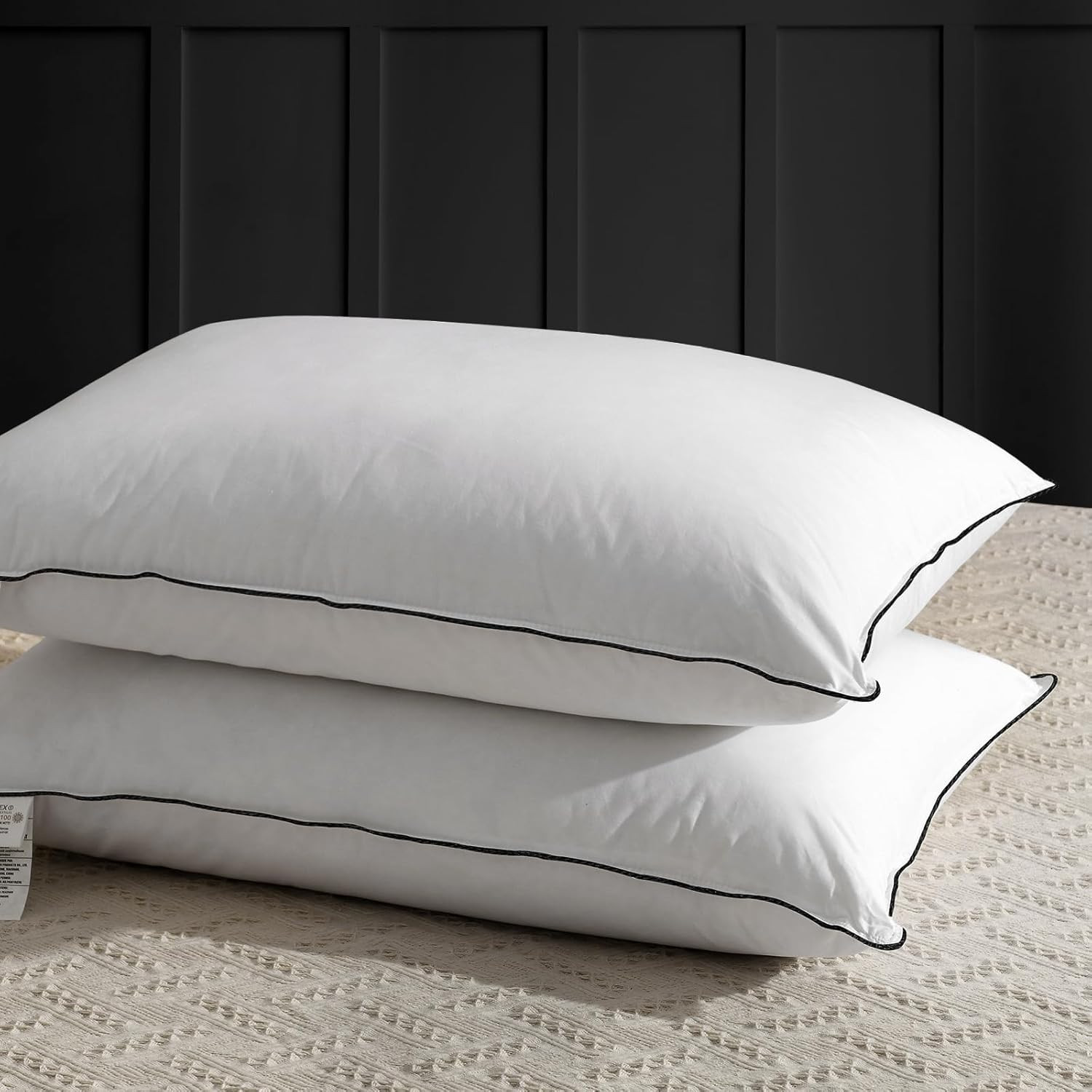 Luxury Medium Firm Feather Down Pillows Set of 2, Queen Size, Organic Cotton gallery