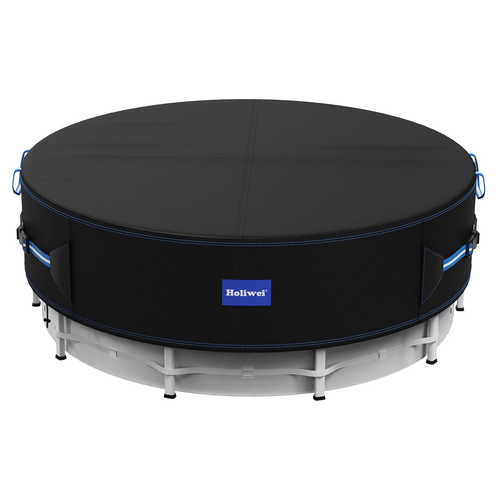 Holiwei 18 Ft Round Pool Cover with Reflective Strips, 420D 18 Ft, Black gallery