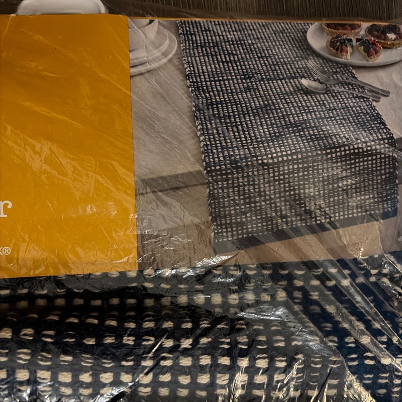 Our Table Marled Table Runner 14in x 108 in 100% Cotton Navy Blue/White-NWT gallery