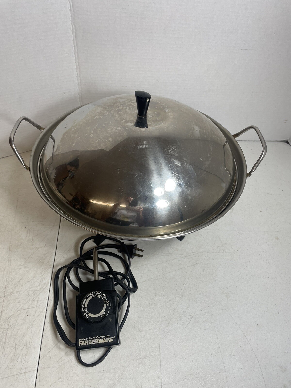 Vintage Farberware Stainless Steel Electric Wok Model 303 w/Dome Lid/Rack/Plug gallery