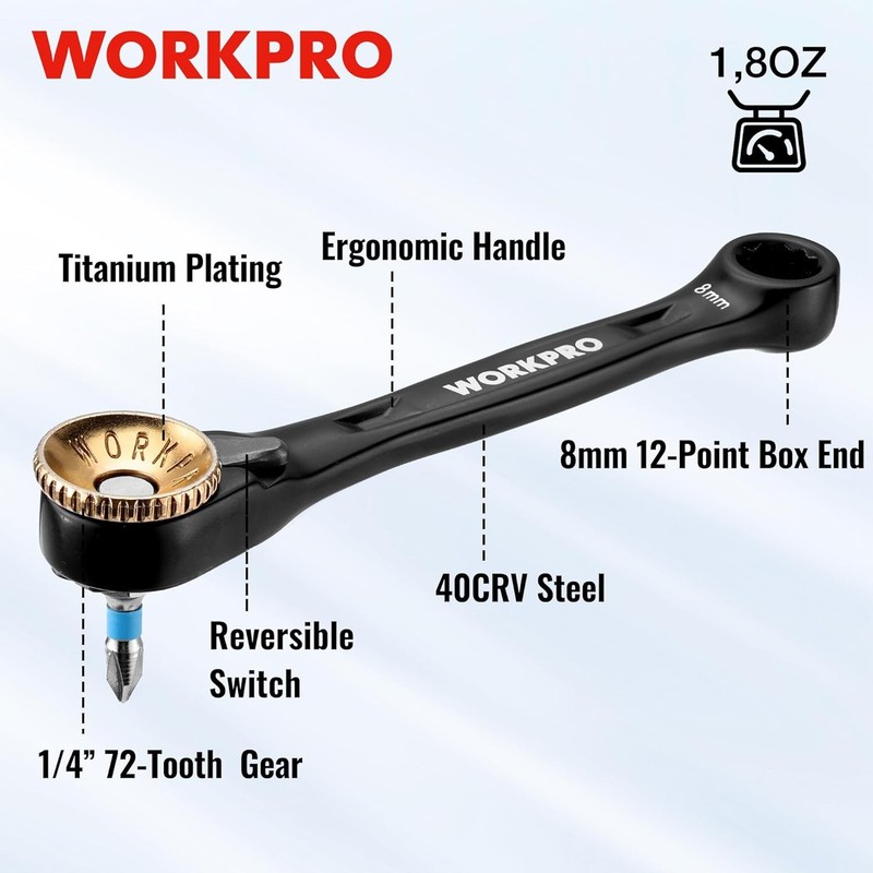 WORKPRO 34PC Offset Ratcheting Screwdriver Low Profile Ratchet Wrench Bit Socket gallery
