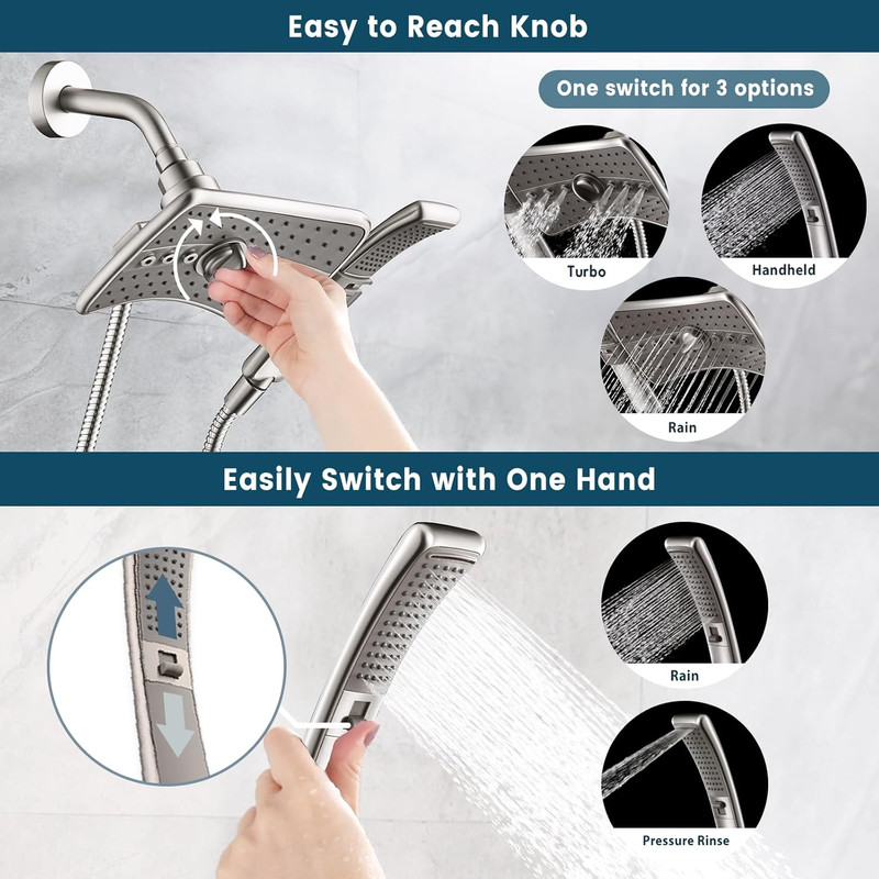 Brushed Nickel Shower Combo - Fixed and Handheld Heads with Grey Faceplates gallery
