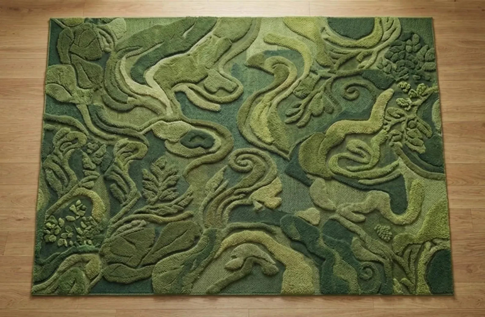 Hand-Tufted 3D Moss Rug: Forest Green Sculptural Textured Area Rug for living gallery