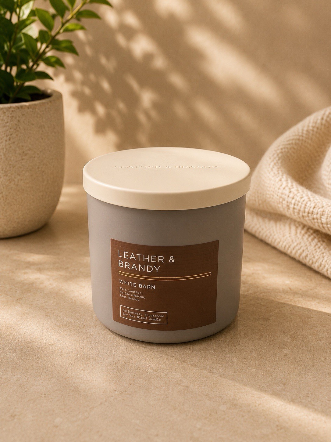 Bath & Body Works/White Barn LEATHER & BRANDY 3 wick Candle 14.5 oz - NEW gallery