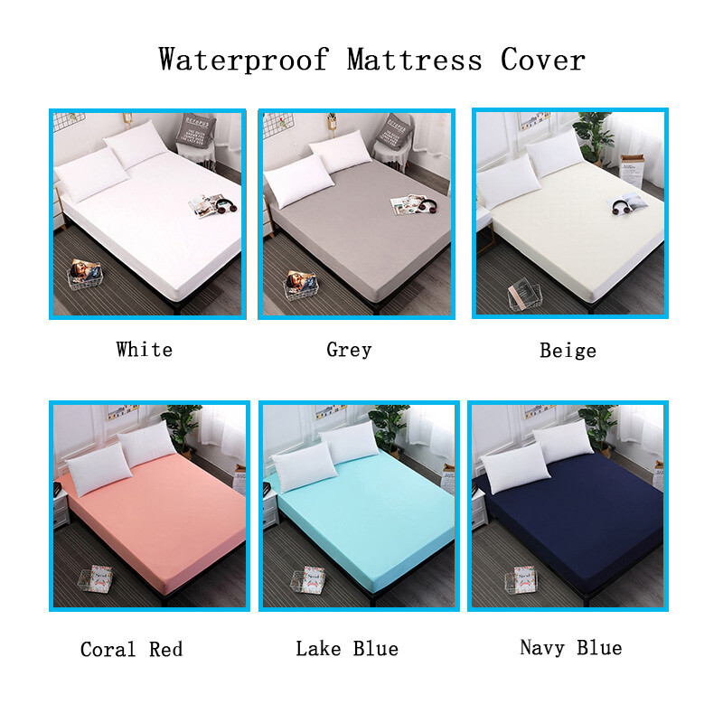 Waterproof Fitted Sheet Solid Color Bedding Mattress Protector Cover Washable gallery