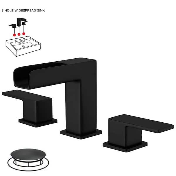 BWE 8" Widespread 2-Handle Bathroom Faucet Set with Metal Drain In Matte Black gallery