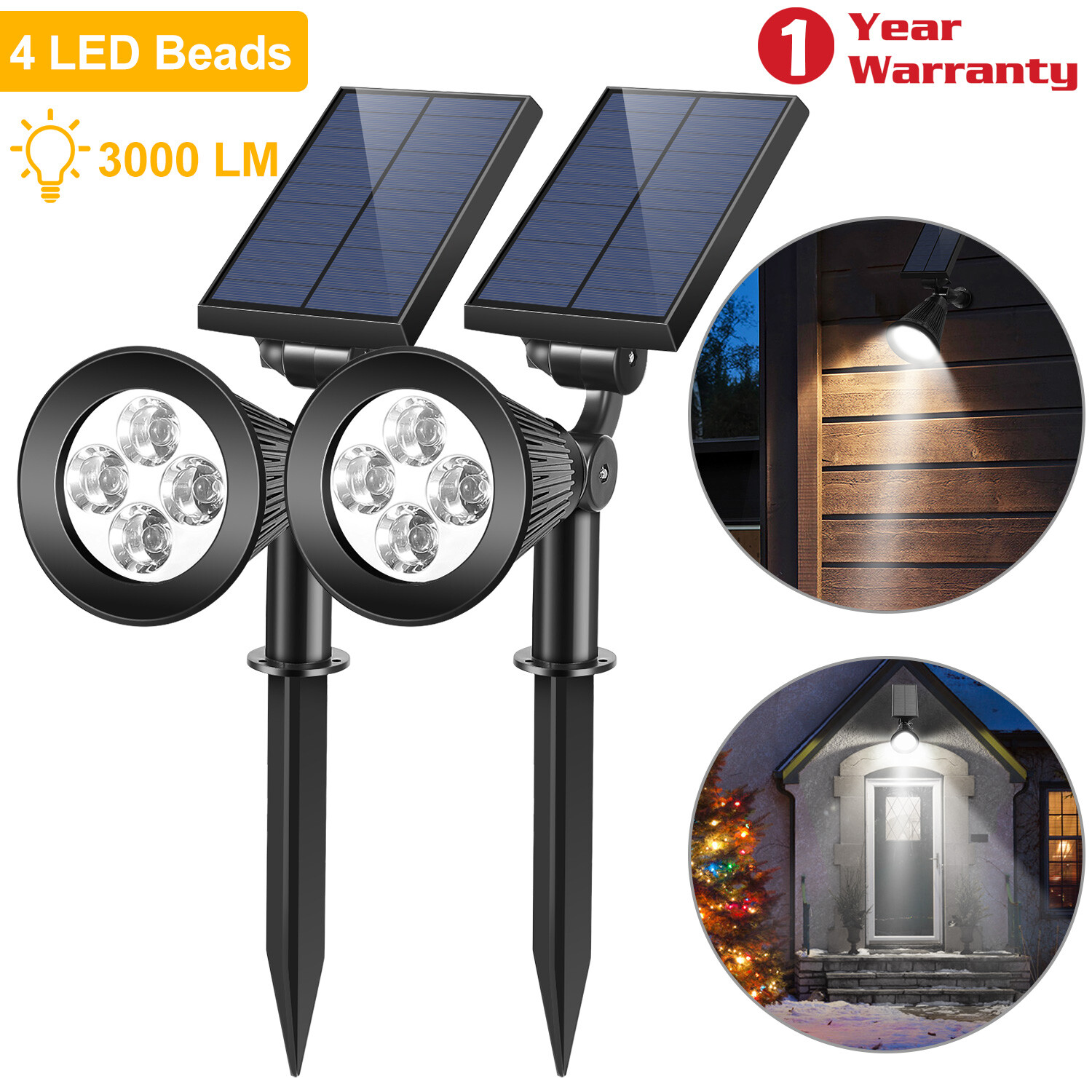 2-Pack Solar Spotlight 4 LED Outdoor Garden Dusk To Dawn Light Waterproof Lamp gallery