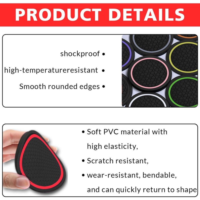 4PCS Car Cup Holder Coasters, Dustproof Automotive Interior Black/Red gallery
