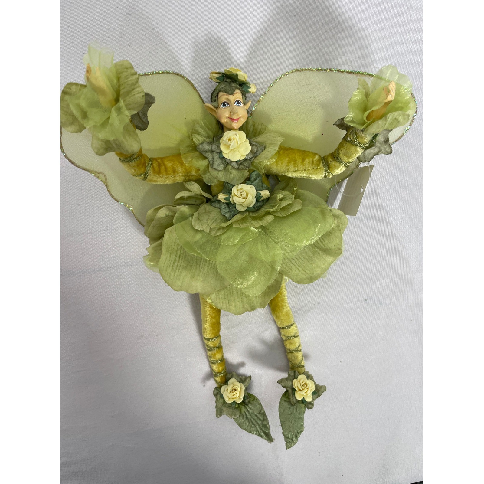 Handcrafted Floral Decorative Hanging Ornament Green Yellow Fairy Doll NWT gallery