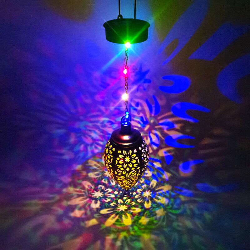 Solar Lantern Multicolor LED Lights Metal Lamp Waterproof Garden Hanging Decor gallery