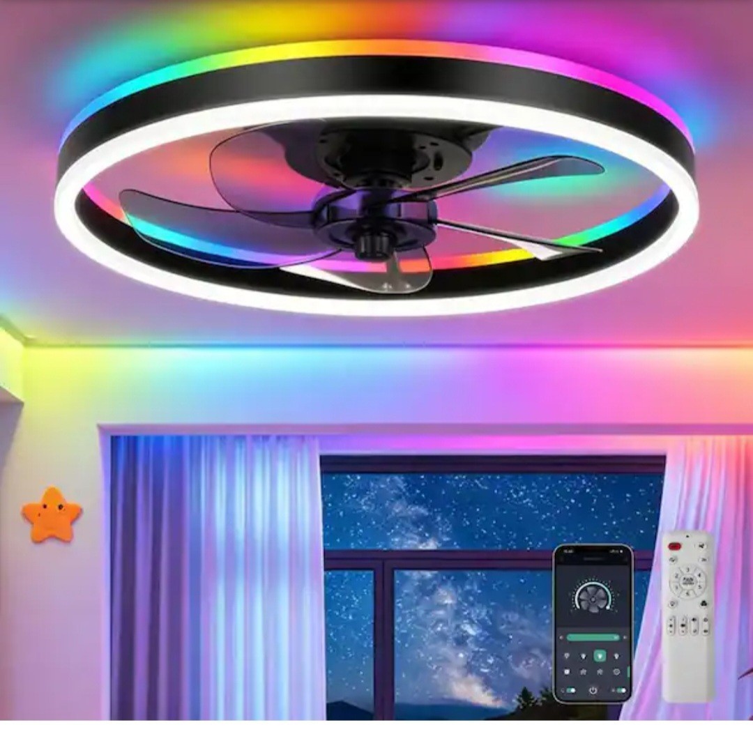 ✨️Modern RGB LED Ceiling Fan with Lights – Flush Mount, Remote✨️ (9218-0565) gallery