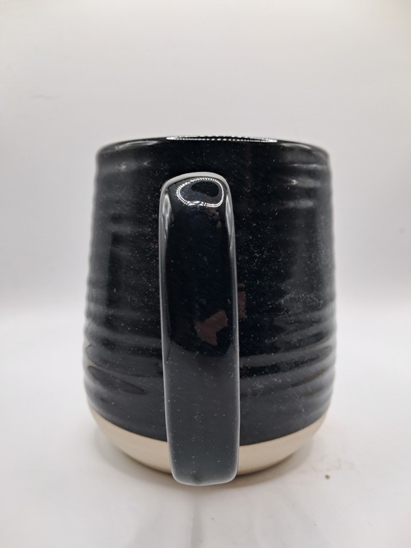 Black Tiny Speckles Ribbed Glossy Glazed Pottery Coffee Mug Tea Cup 4.5" Tall gallery
