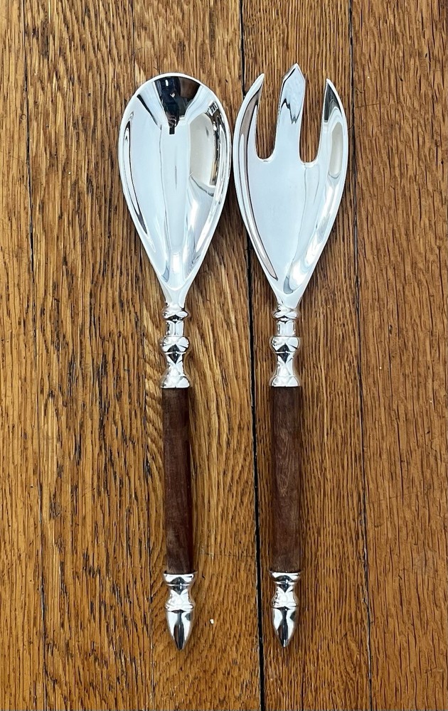 Two’s Company Silver Plated Serving Salad Spoon and Fork Set Rosewood Handles