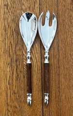 Two’s Company Silver Plated Serving Salad Spoon and Fork Set Rosewood Handles