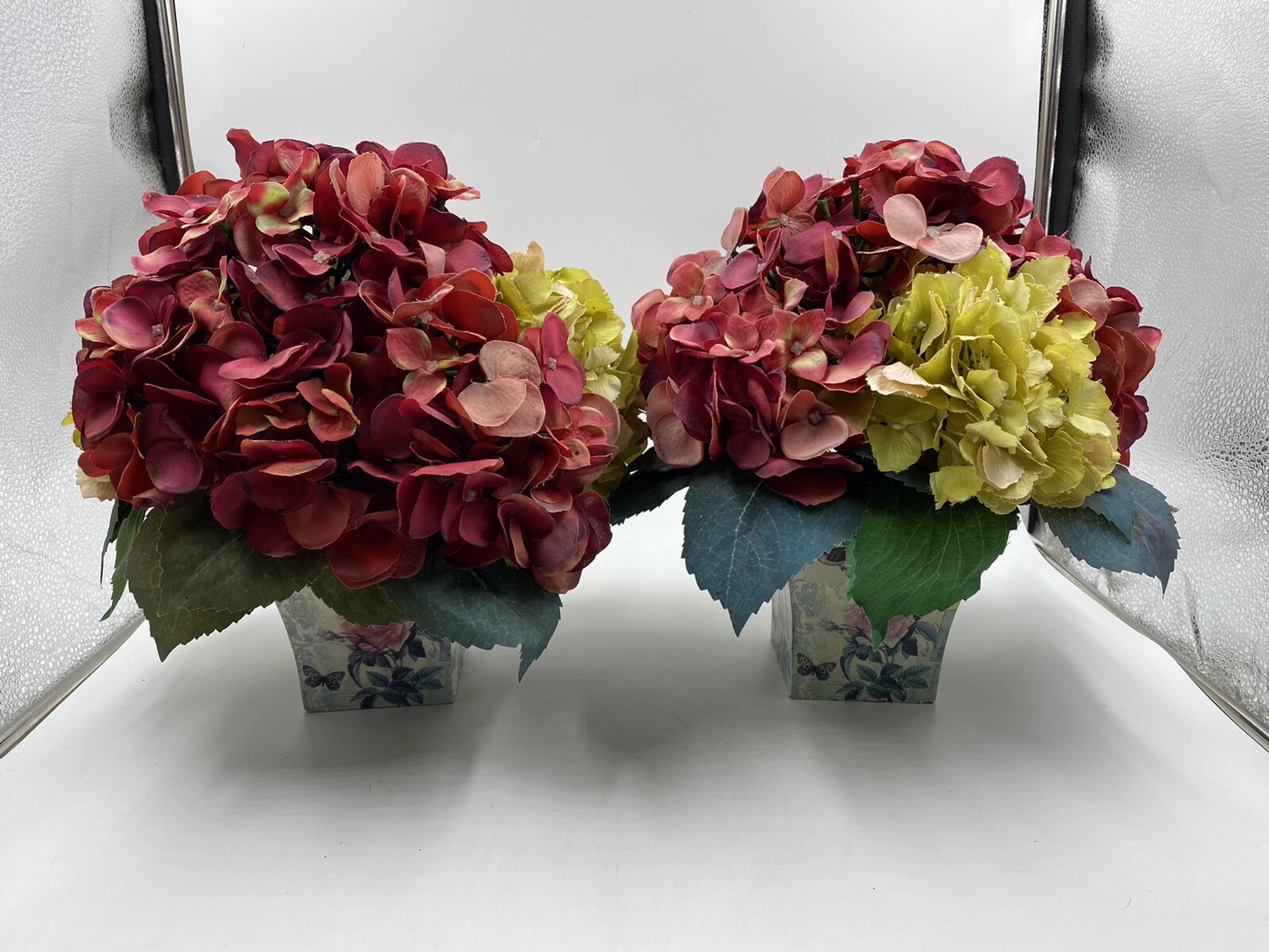 (2) Green & Burgundy Hydrangea Arrangement Nearly Natural w/Decorative Planter gallery