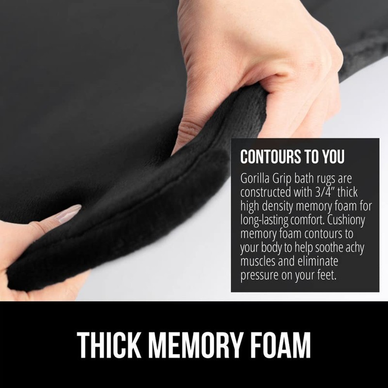 GORILLA GRIP® Memory Foam Bath Mat, Soft Absorbent Velvet 30" x 20", Black gallery