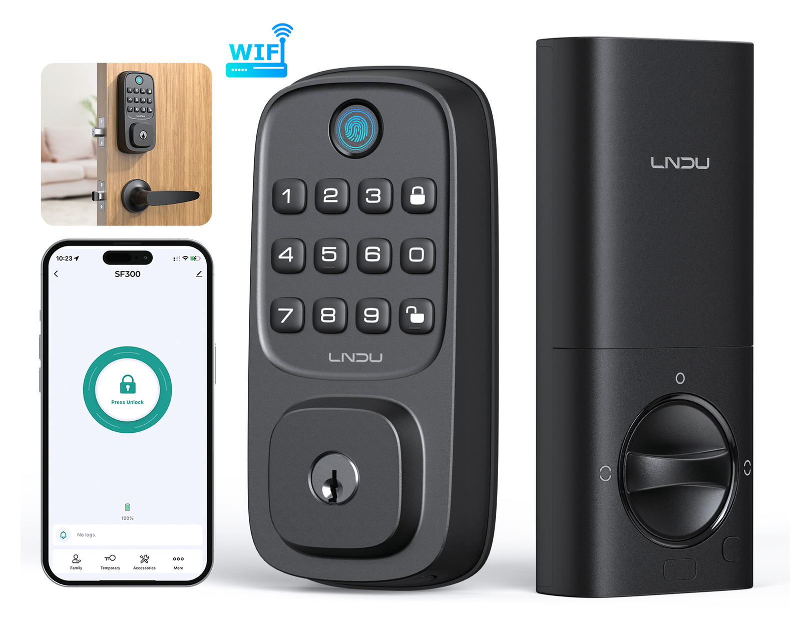 ARPHA WiFi Smart Fingerprint Door Lock APP Control Keyless Deadbolt+Handle SF300 gallery