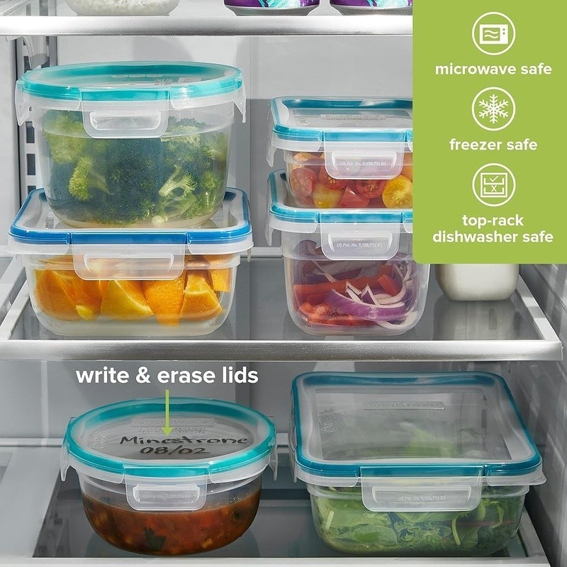 2 Pack Plastic Storage Containers Round Rectangular Lids Airtight Microwave Safe gallery