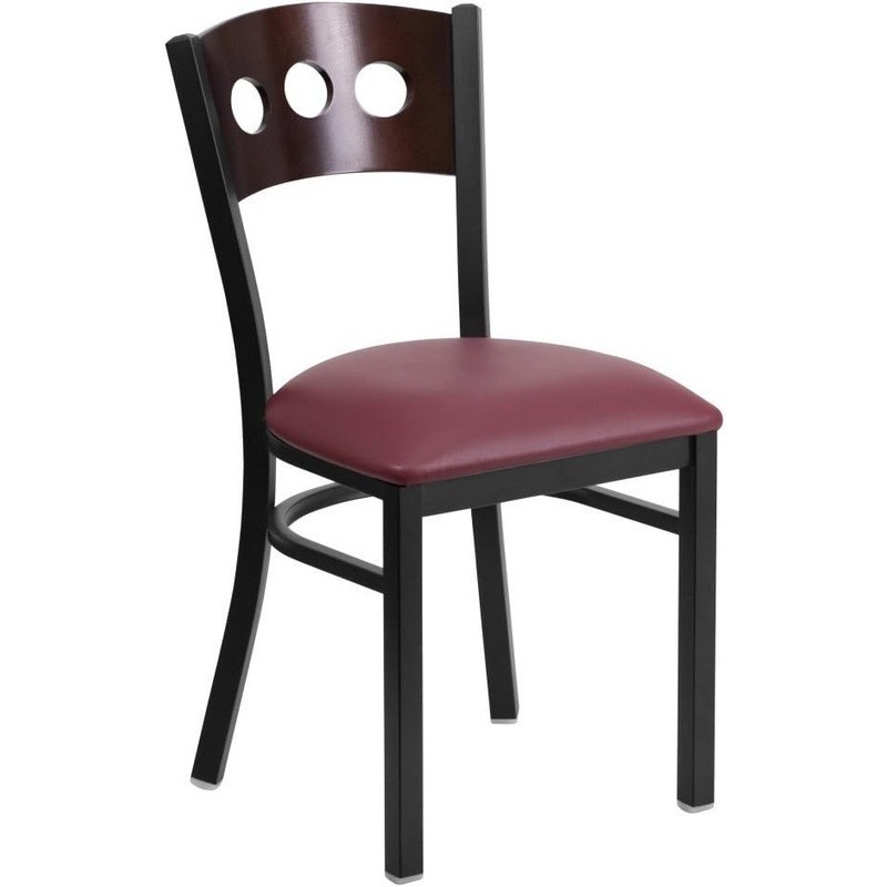 Metal Dining Chair Solid Back Burgundy Vinyl Seat Black Metal Frame 1 Pack New gallery