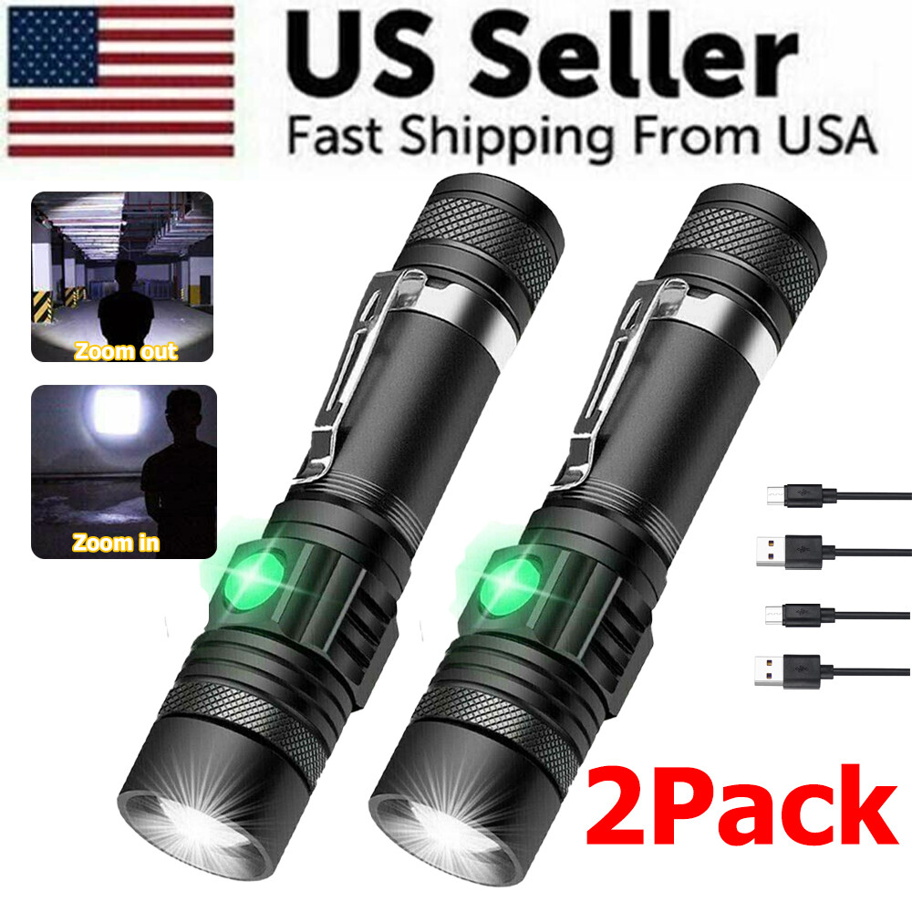 2PACK 99000000 LM Super Bright LED Tactical Flashlight Rechargeable Work Light gallery