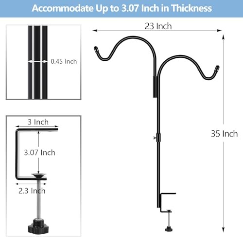 35 Inch 2 Pack Double Deck Hook for Railing, Deck Bird Feeder Pole with 3 gallery