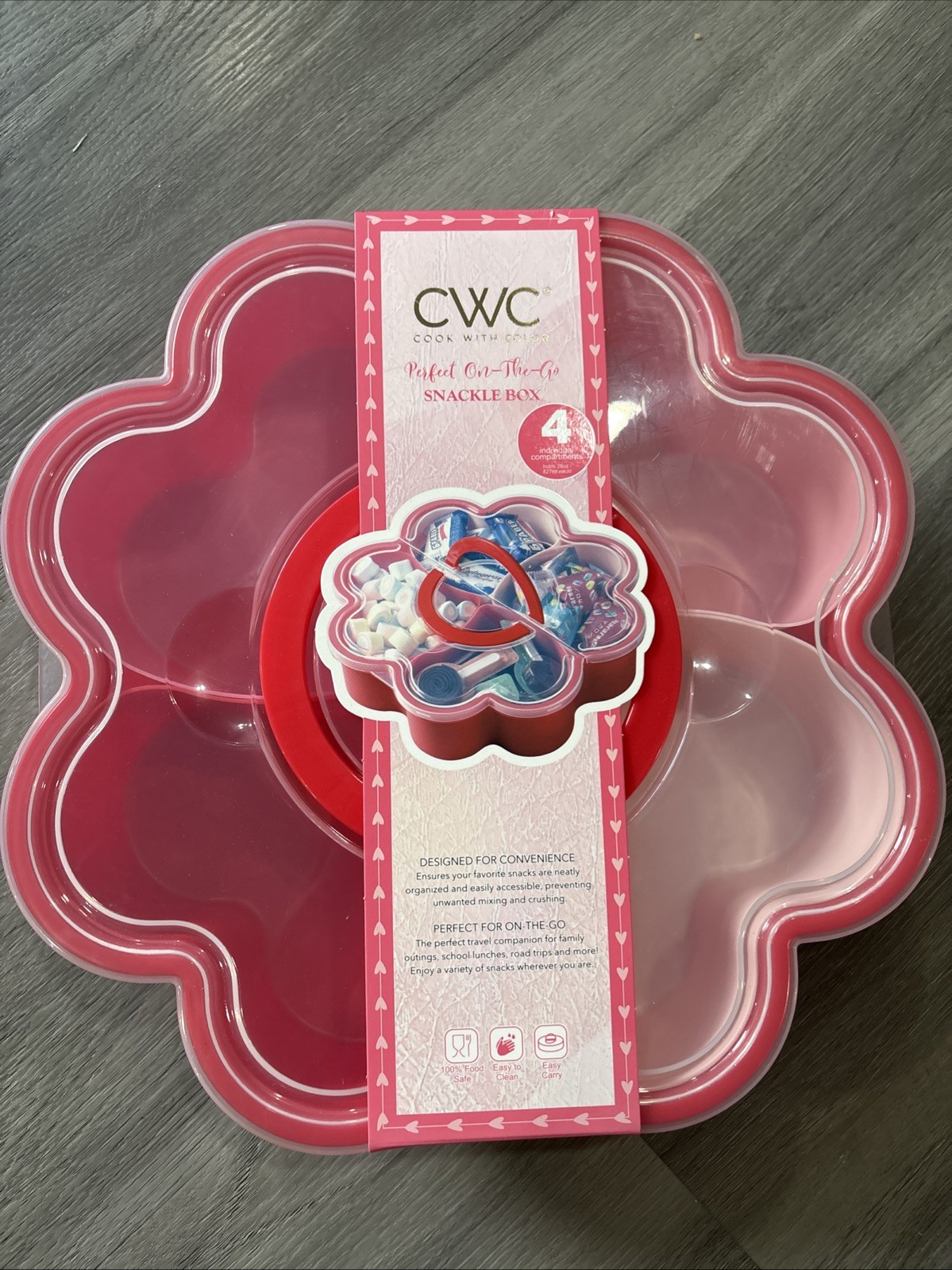 CWC Cook With Color SNACKLE BOX Heart Shaped Carrying Handles 4 Compartments NEW gallery