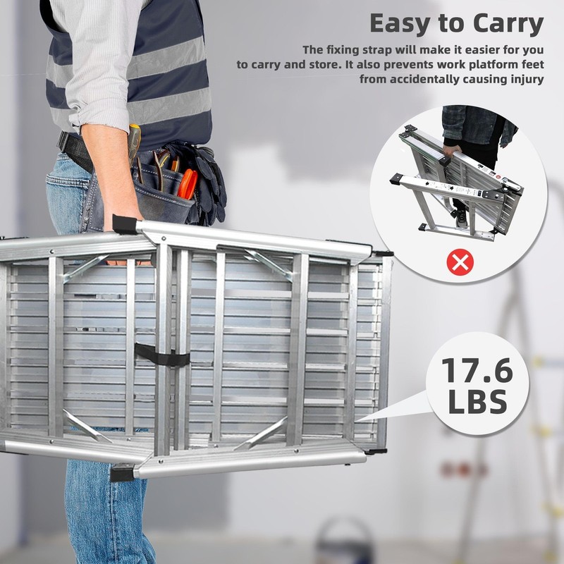 Adjustable Work Platform, (39.4 X 18.5) Portable Folding Aluminum Step Ladder, S gallery