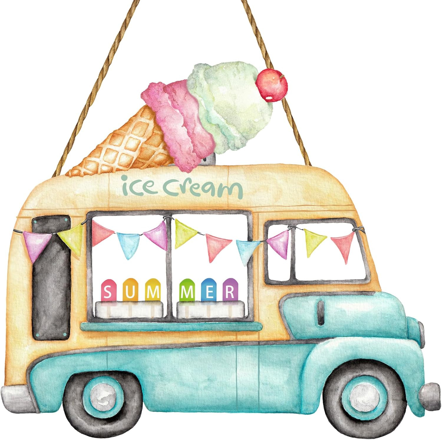 Summer Decor Summer Door Decor Ice Cream Truck Hanging Plaque Colorful Popsicles gallery
